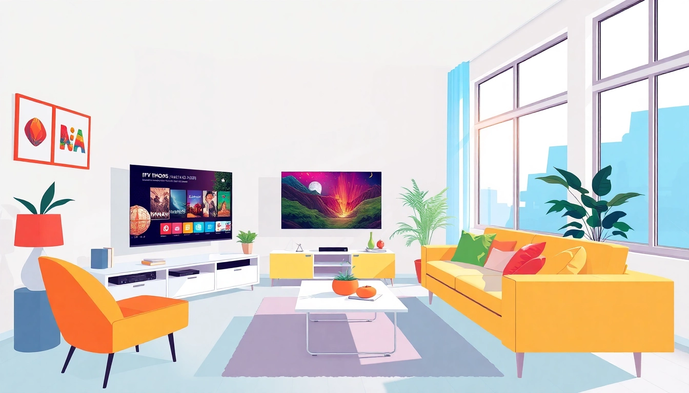 Watch IPTV Suisse content in a modern living room with stylish decor and bright natural light.