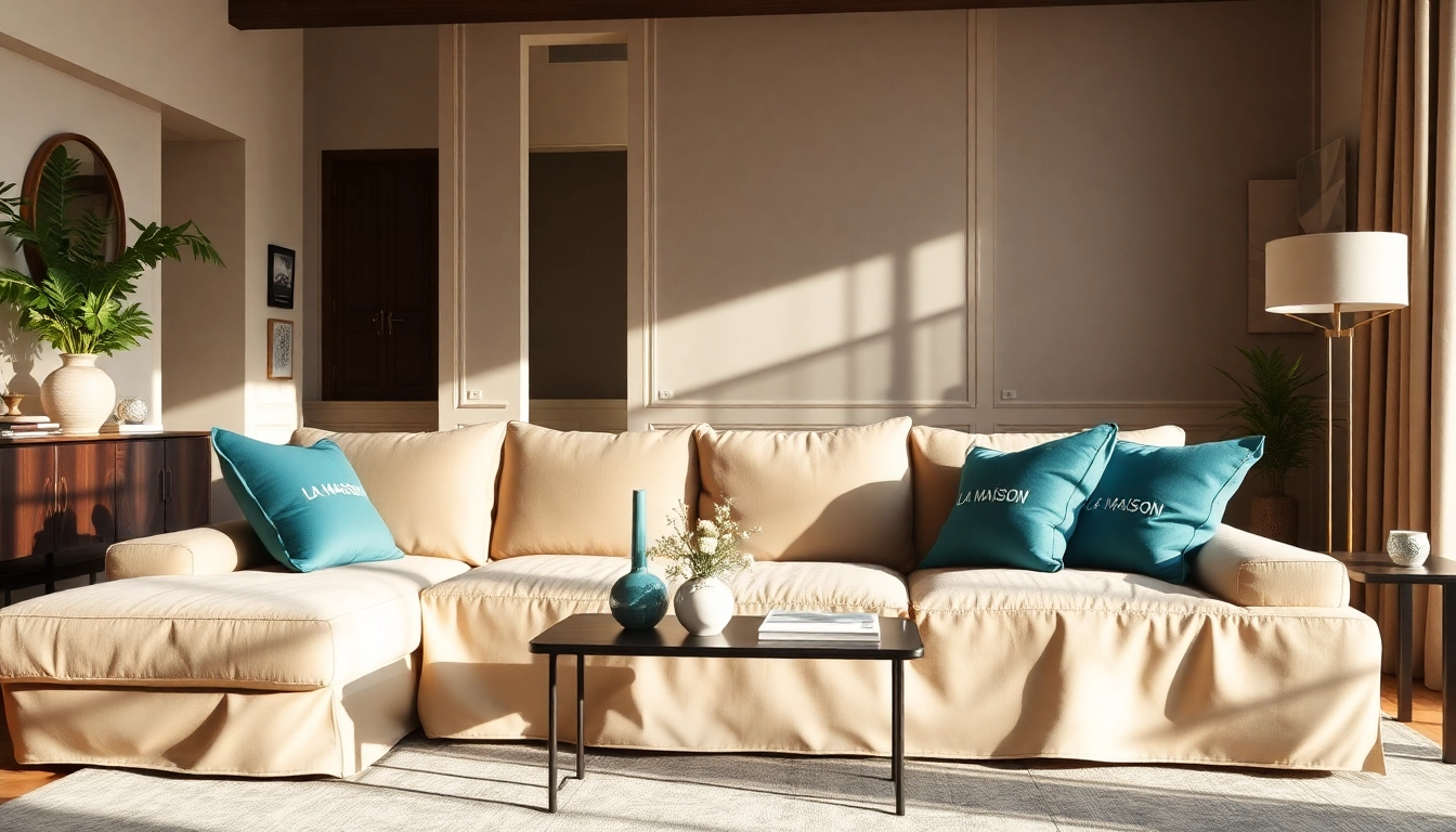 Transform your living space with stylish La Maison des housses outerwear for sofas, offering comfort and elegance.