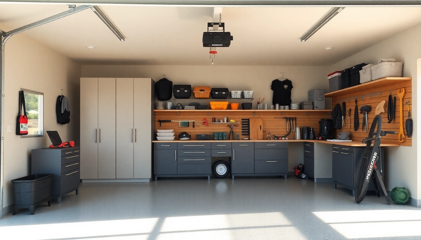 Organizing custom garages with innovative storage solutions and modern design features.