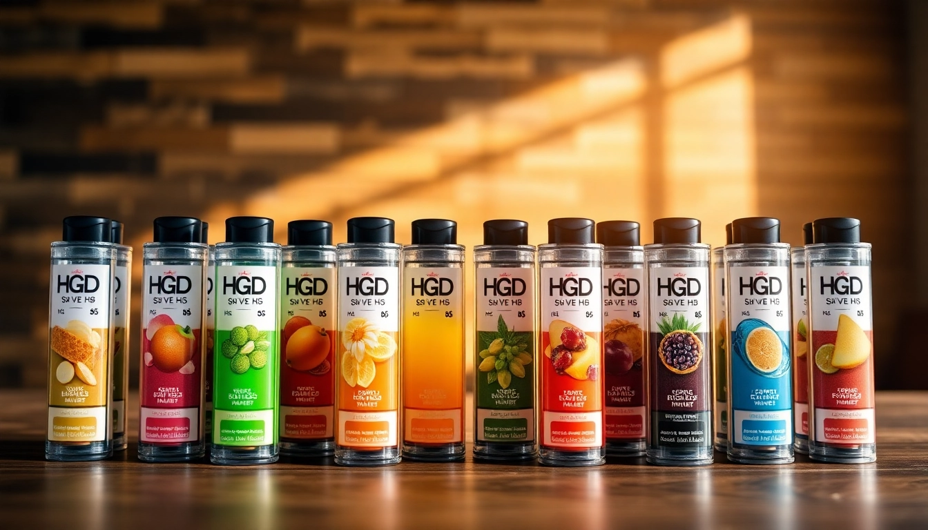 Experience HQD Pods with a diverse selection of vibrant flavors displayed elegantly.