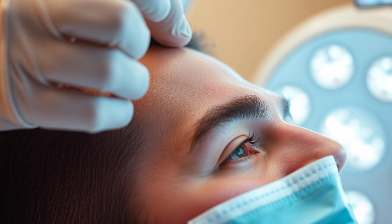 Patient receiving a hair transplant, showcasing precision and attention to detail during the procedure.