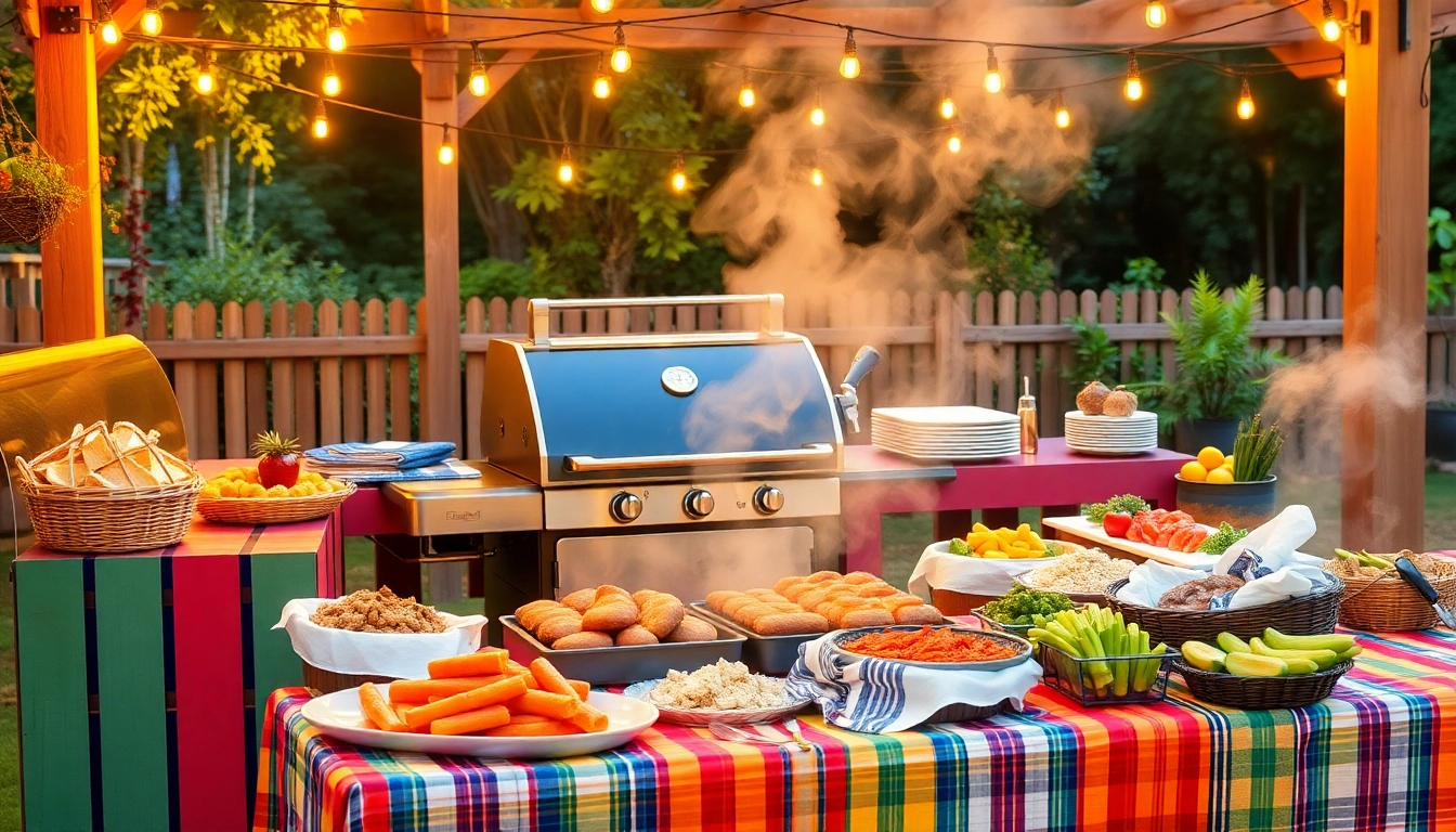 Experience the flavors of Berlin with a Caterer für Grillbuffet und BBQ in Berlin, featuring a beautifully arranged summer BBQ setup.