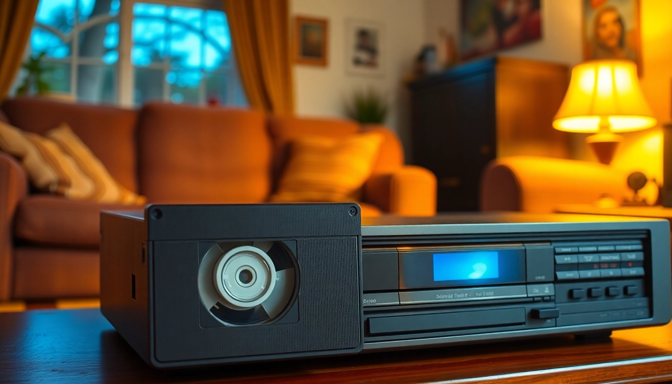 Digitize your precious VHS to Digital memories with a vintage VCR in a cozy living room setting.