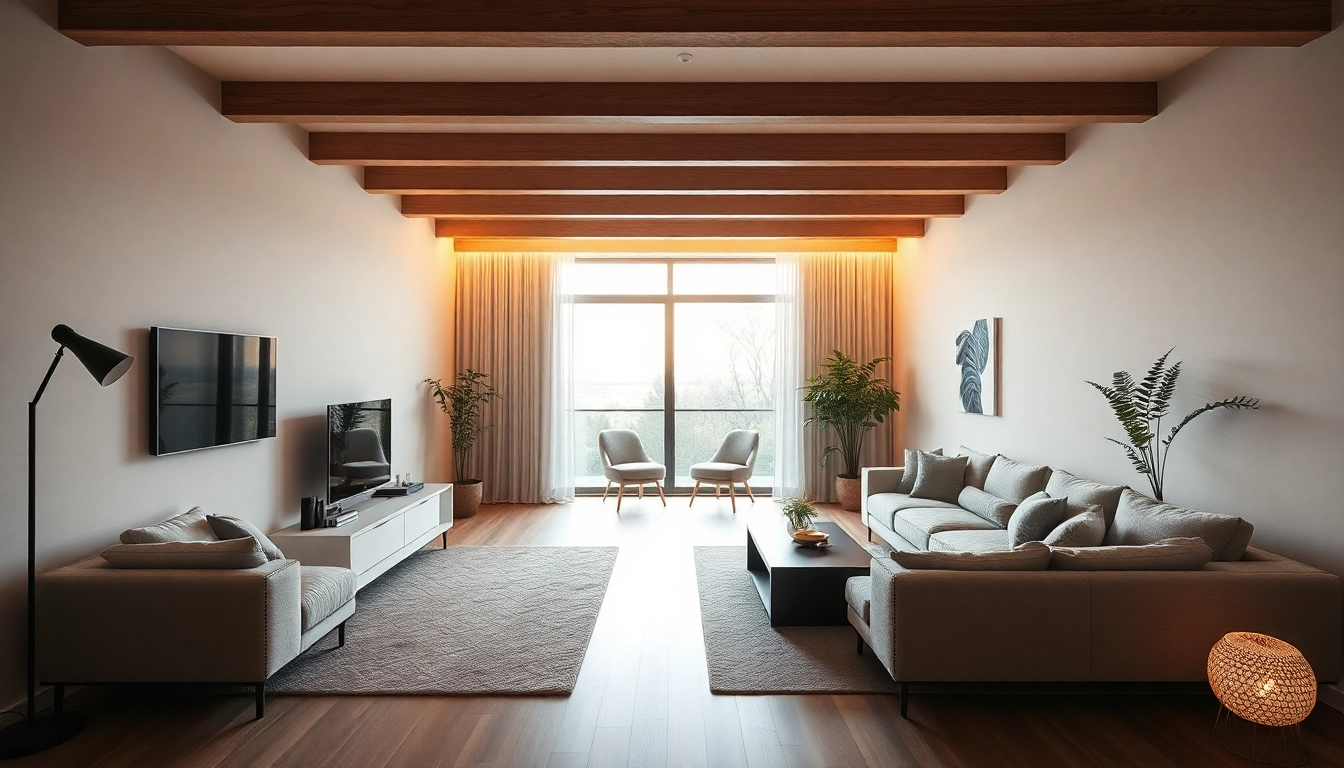 Showcase of best smart home gadgets in a modern living room setting with warm lighting.