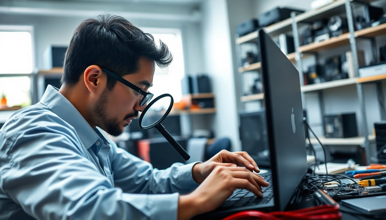 Riparazione pc torino: tecnico esperto mentre ripara un laptop in un ambiente moderno.