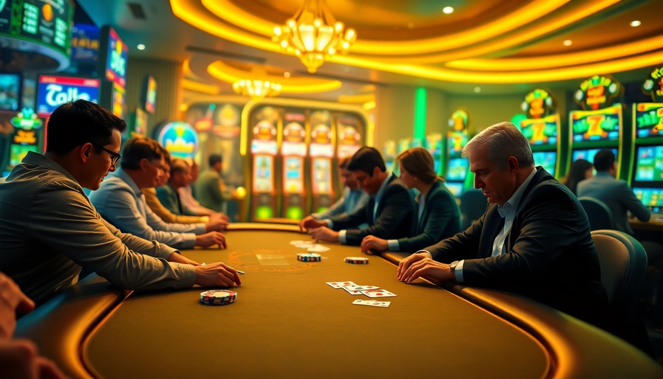 Engaging online casino scene with players at a poker table, highlighting internet casinos excitement.
