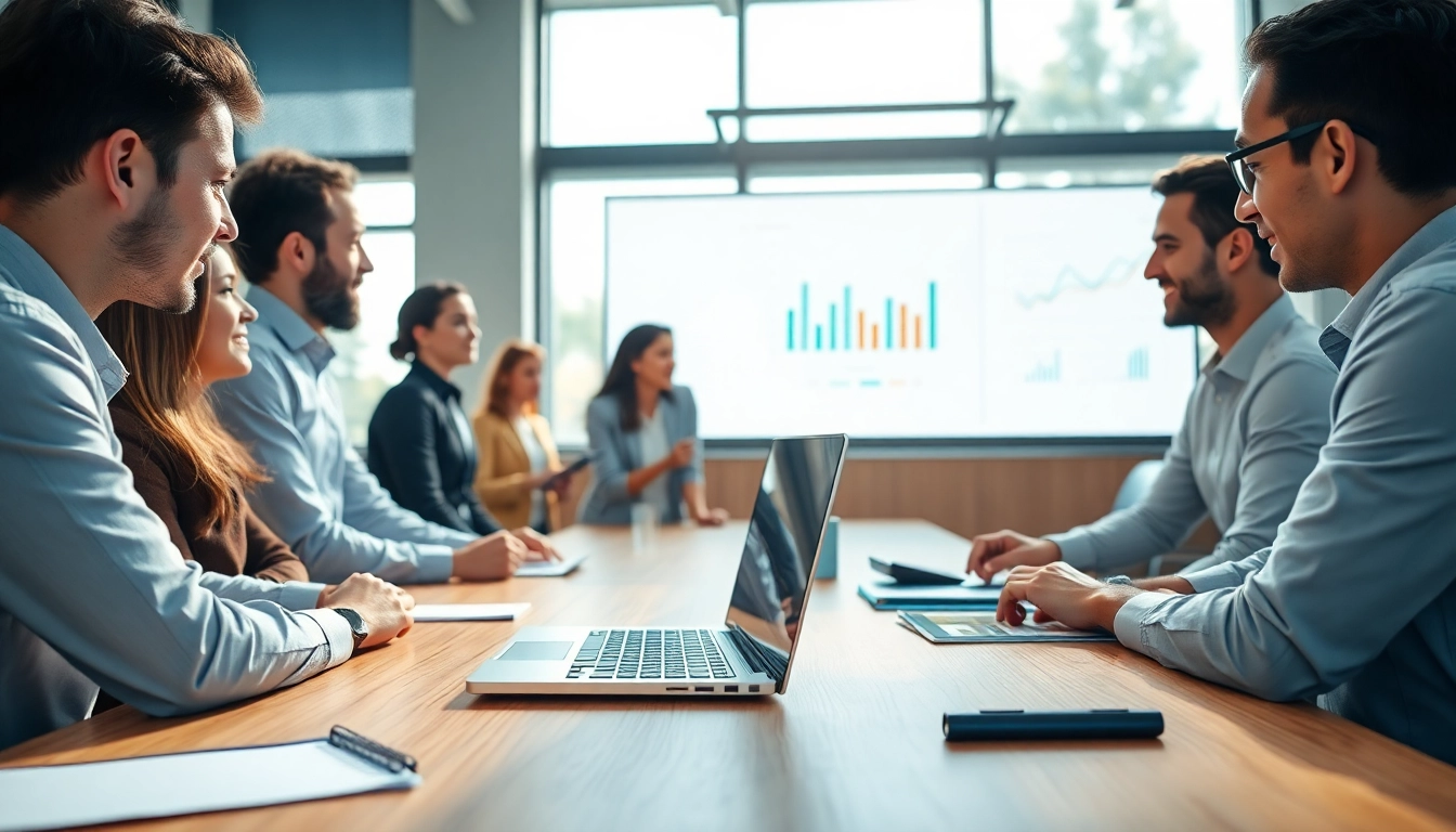 Engage in an AI presentation with a diverse team in a modern setting.