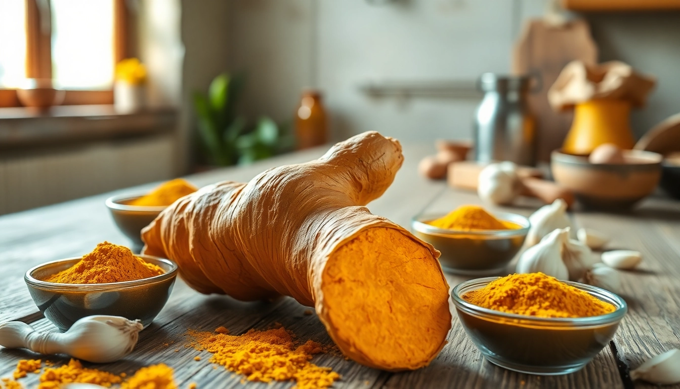 Highlighting the turmeric root with spices akin to health and flavor.