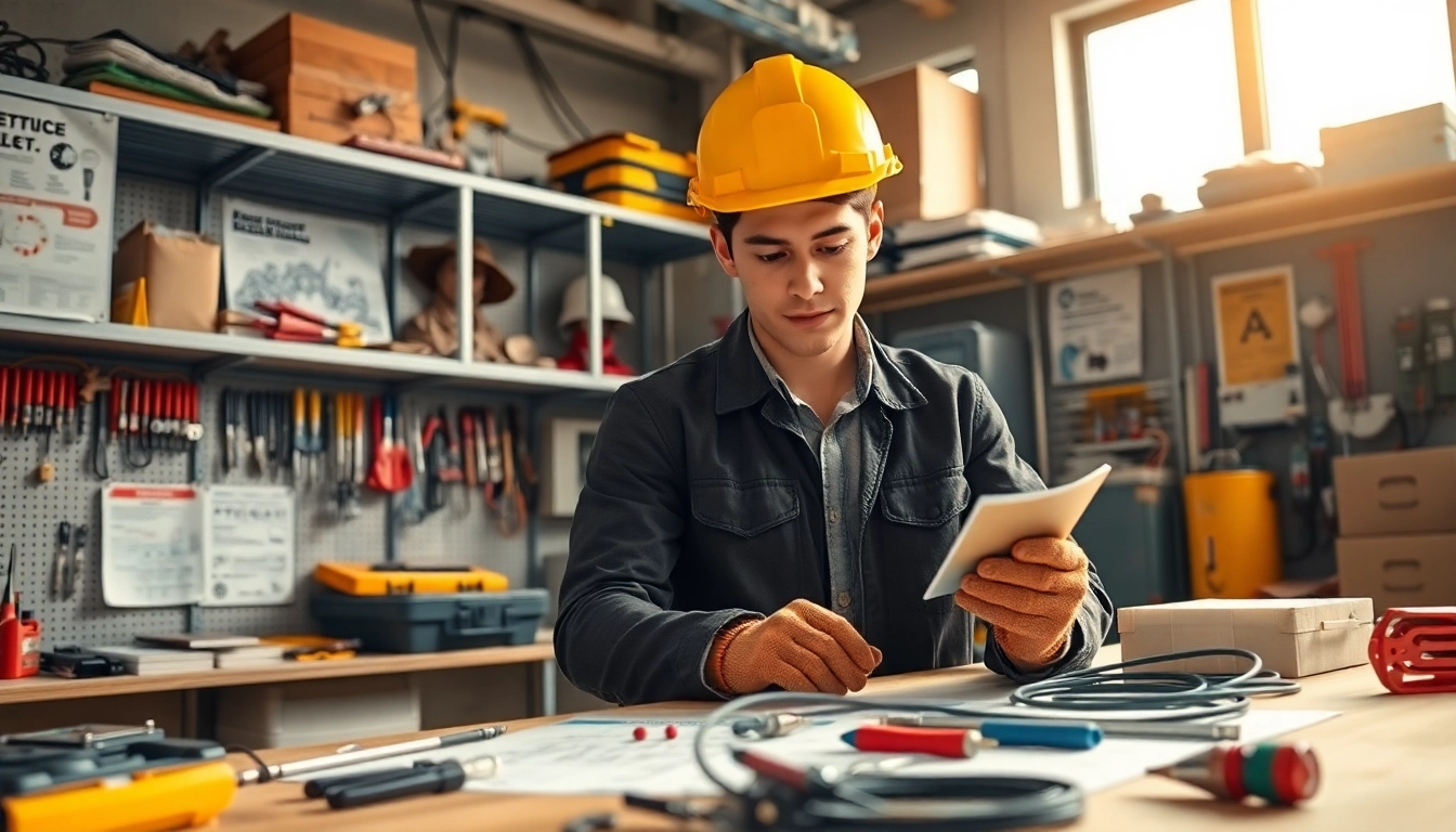 Electrician apprenticeship Hawaii experience in a modern workshop with tools and safety gear.