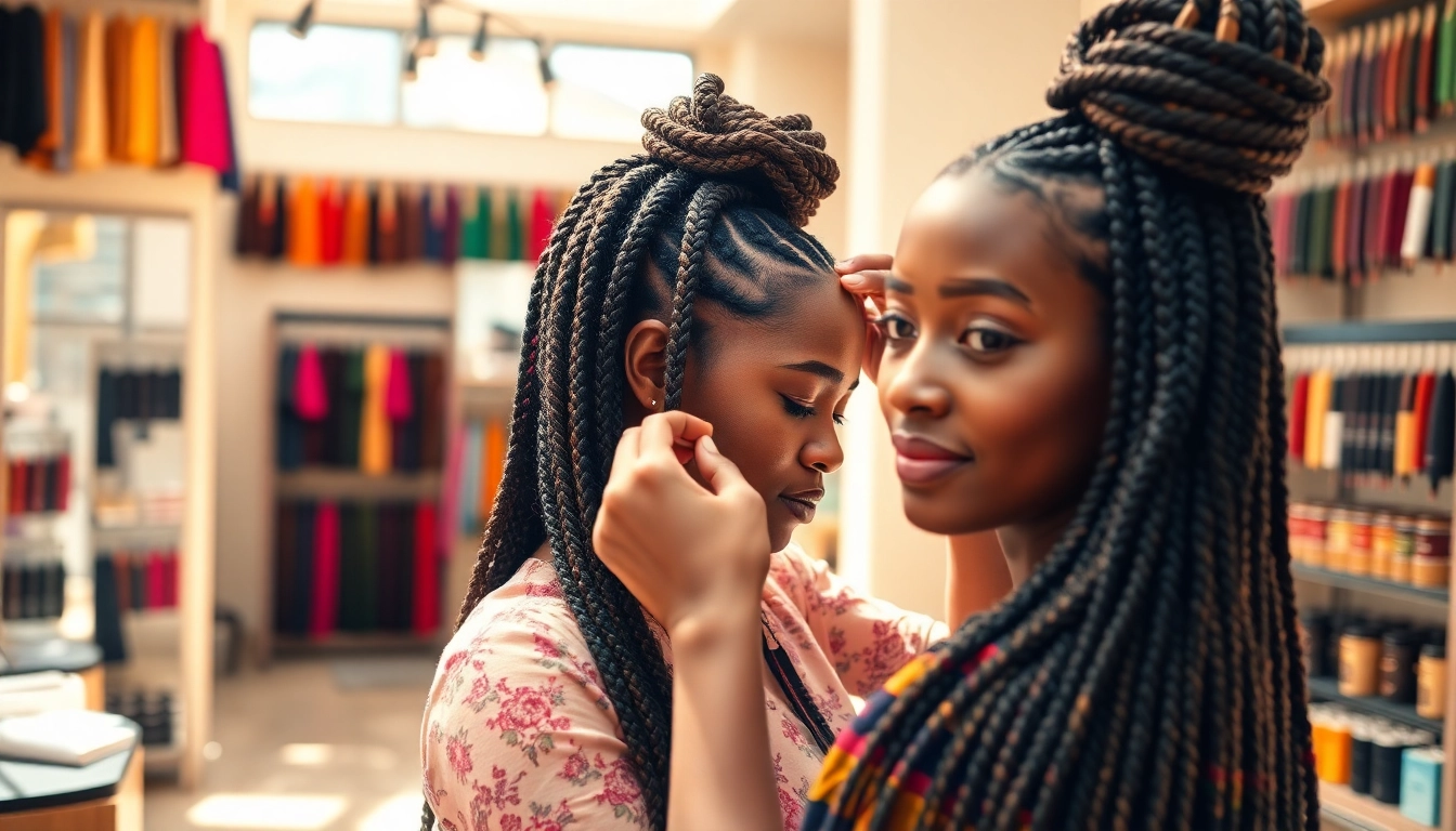 Experience the quality braiding service at the Best african braiding salon in near me highlighting skilled techniques in a warm atmosphere.