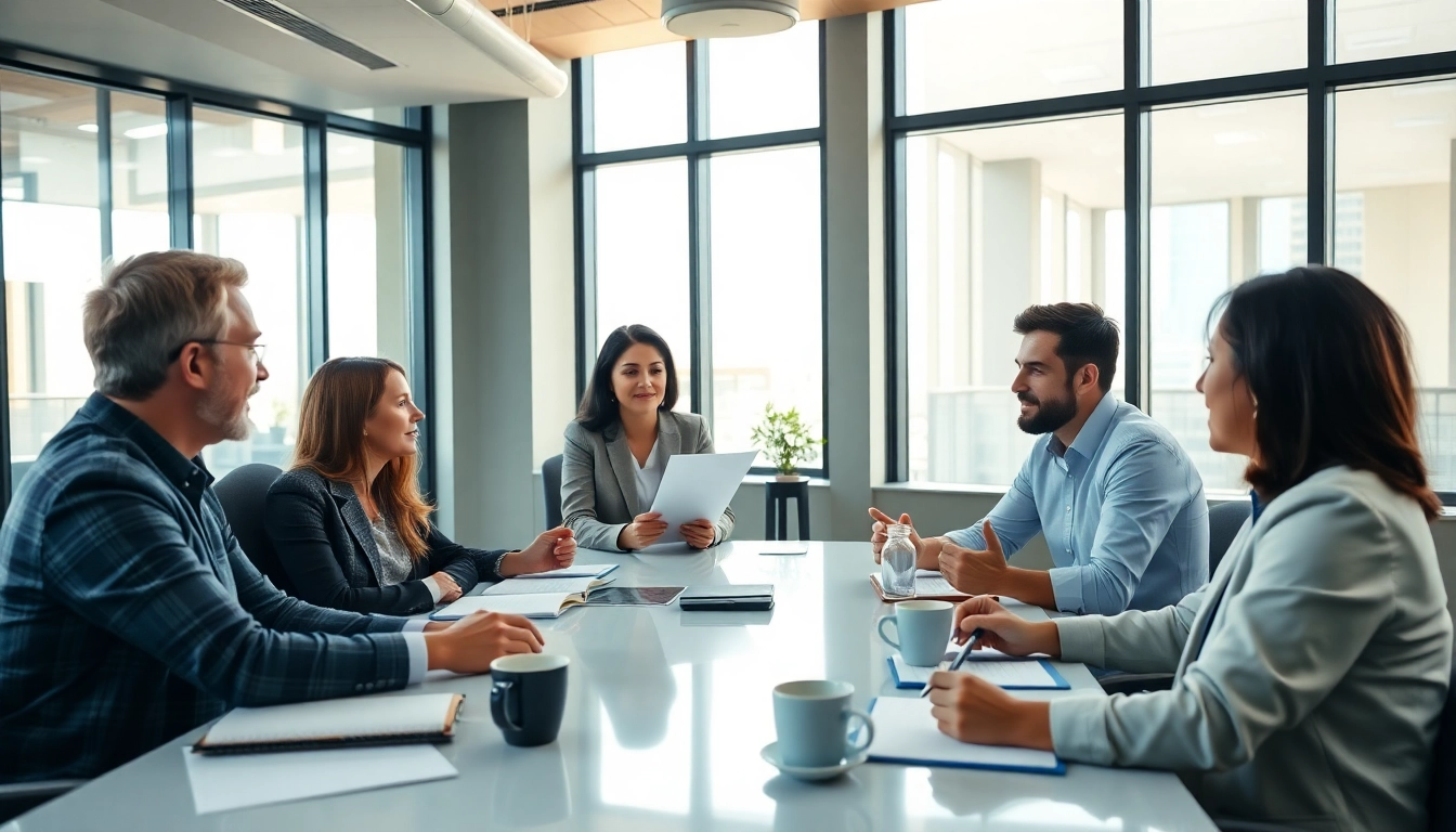 Engaging business coaching service session illustrating collaboration among professionals.