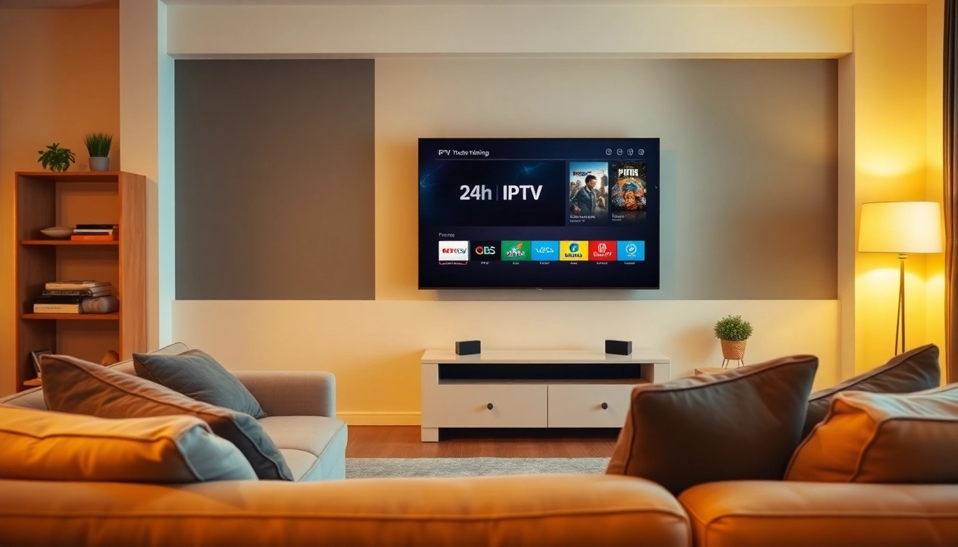 Experience the 24h iptv test showcasing a cozy living room with a smart TV.