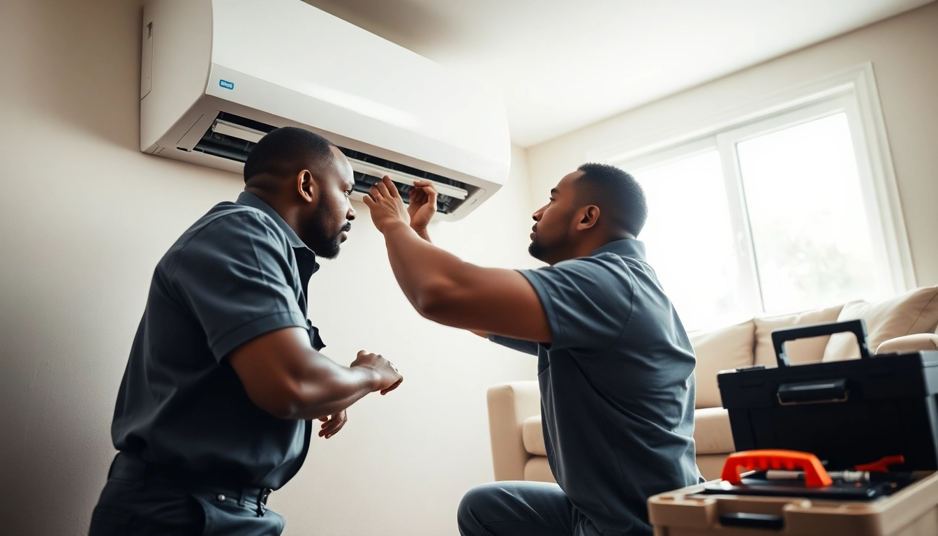 Technician performing AC repair in Glendale, AZ, showcasing expertise in a cozy residential setting.