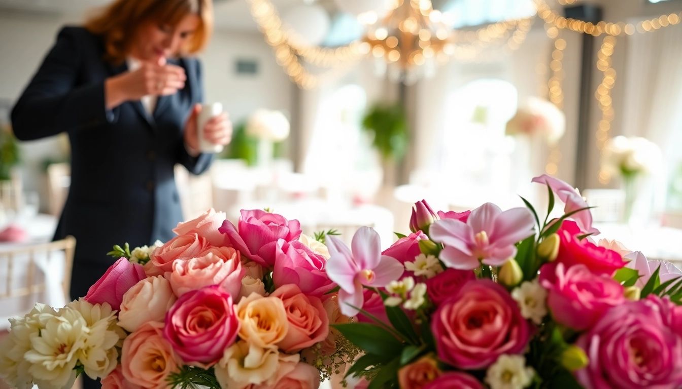 Engaging display by an Orange County event florist showcasing rich floral arrangements and decorations.