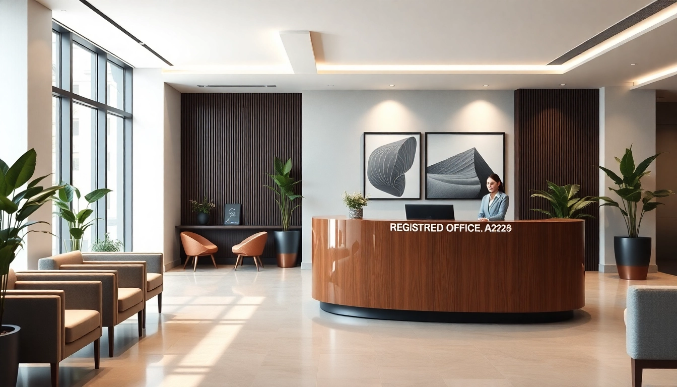 Showcasing a professional registered office address display in a modern reception area.