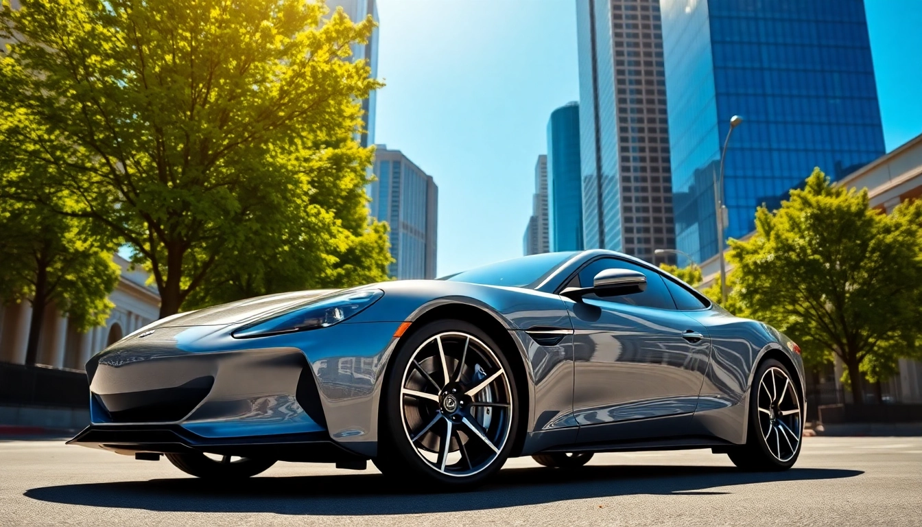 Admiring a perfect car gleaming under the sun in a vibrant cityscape.