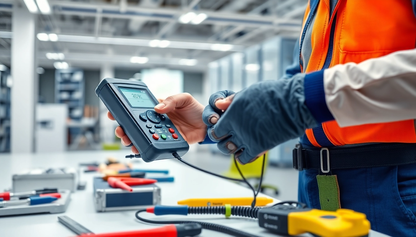 Performing Fixed Electrical Testing with specialized equipment in a professional setting for safety assurance.