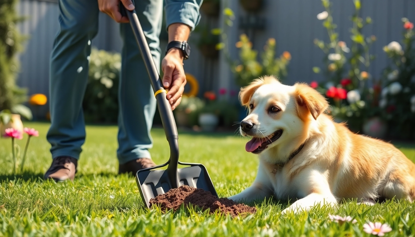 Efficiently clean up dog poop with a modern scooper in a vibrant backyard setting.