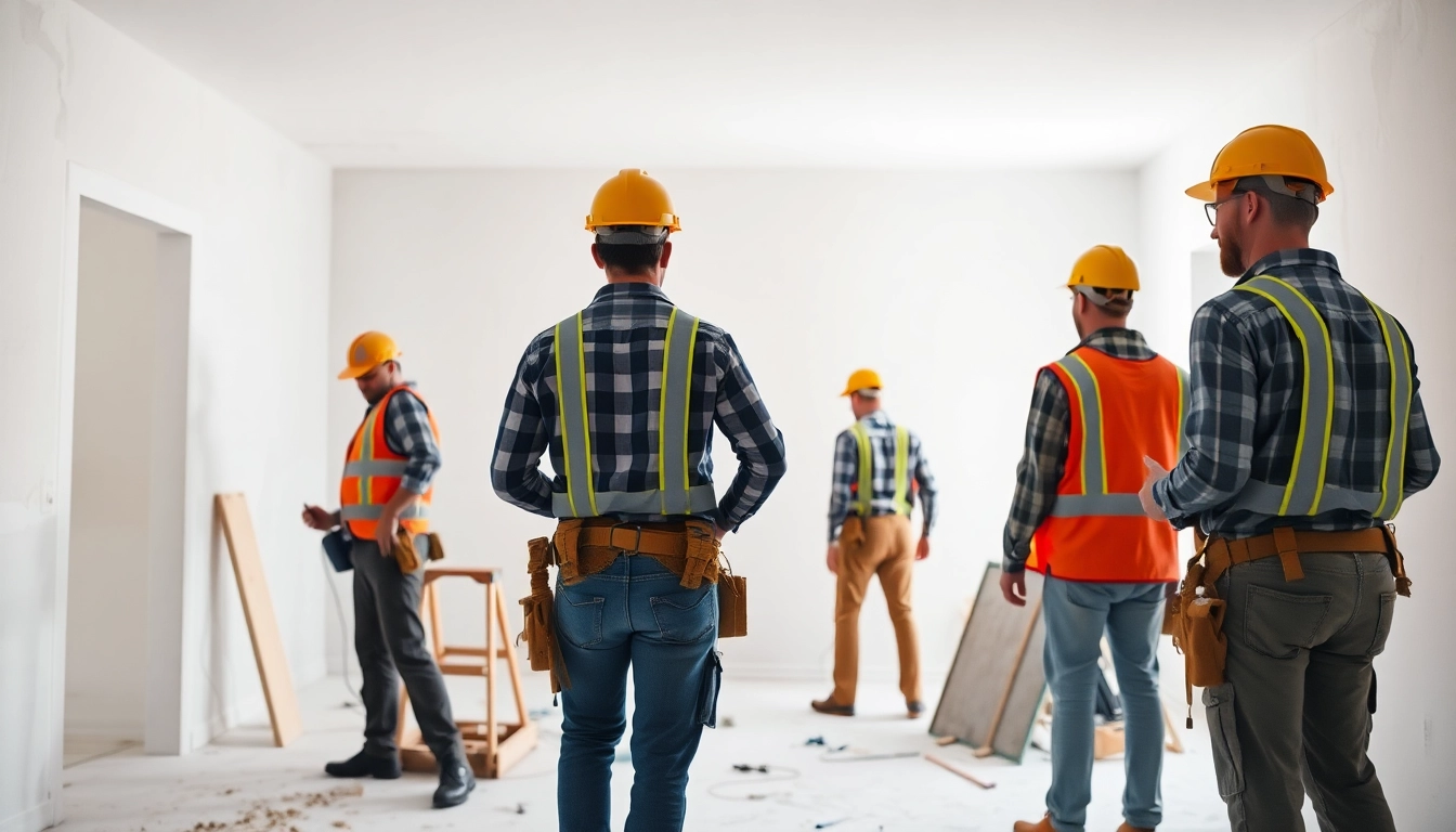 Skilled drywall contractors expertly installing drywall at a renovation site.