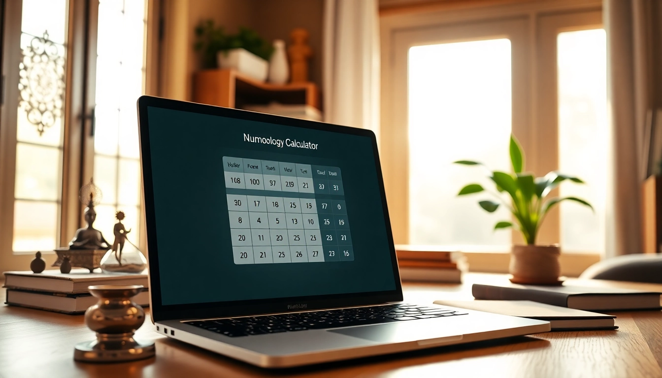 Engaging numerology calculator displayed on a laptop in a cozy office setup, showcasing its insightful features.