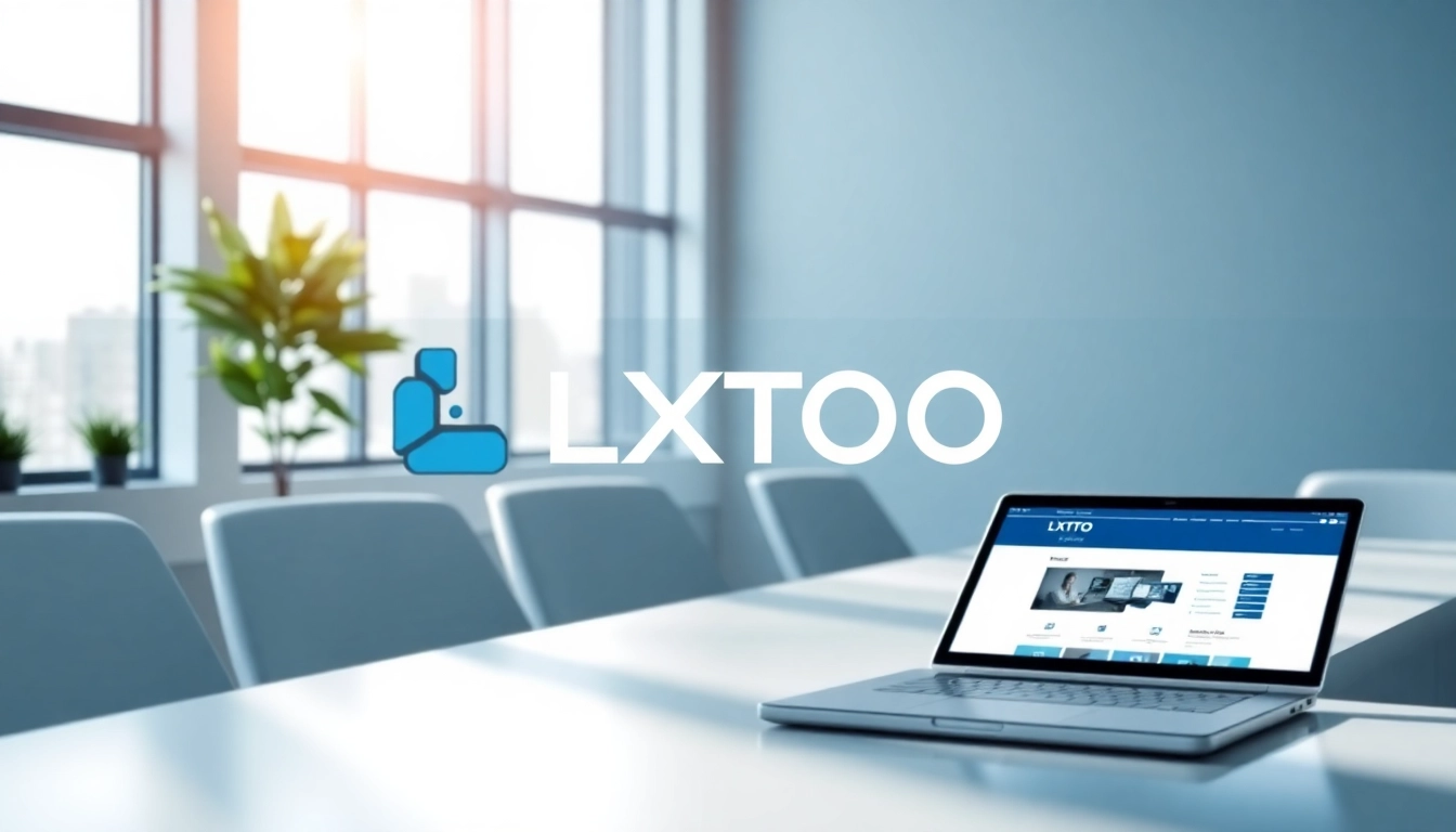 LXTOTO logo displayed in a modern workspace with digital devices.
