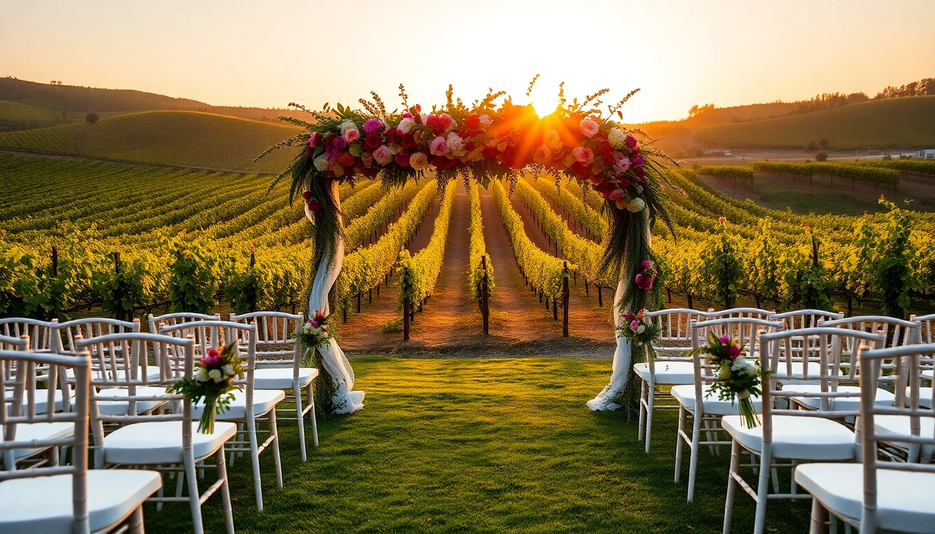 Cherish your special day at Clarksburg wedding venues with a stunning outdoor vineyard setup.