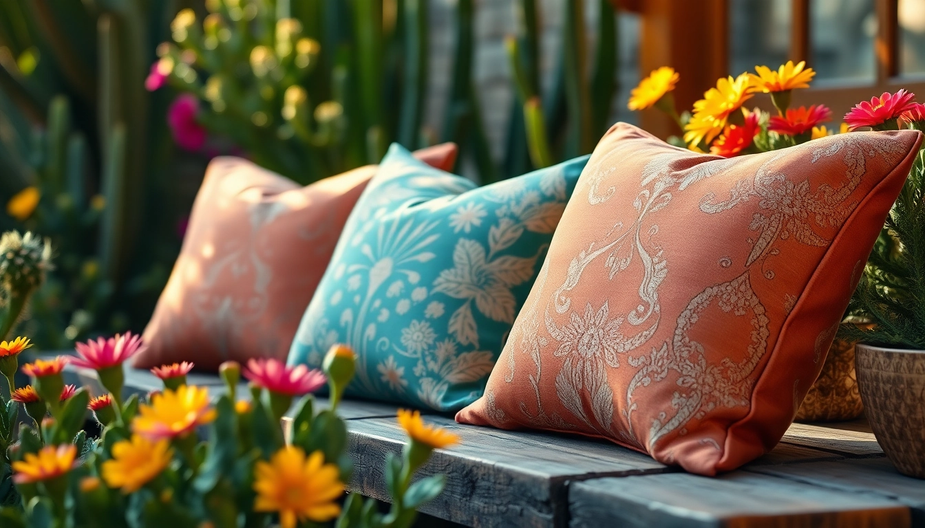 Stylish cactus silk pillows featuring vibrant colors and intricate patterns on a wooden table.