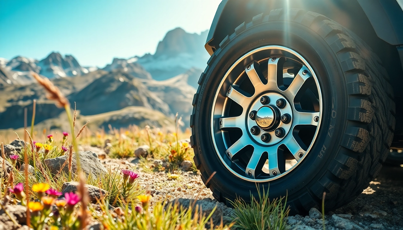 Showcasing durable off road wheels amid rocky terrain and bright sunlight.