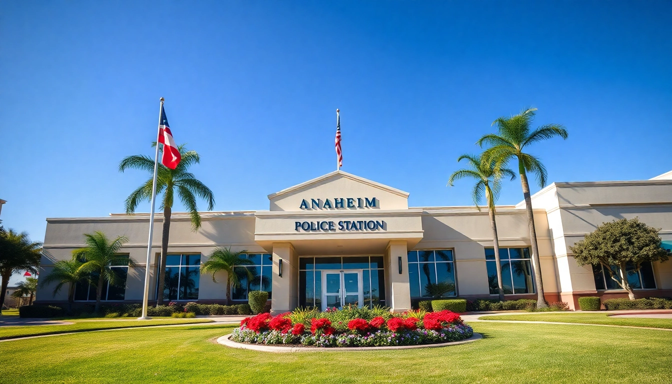 Visual representation highlighting Anaheim Police Station inmate information through its iconic building facade.