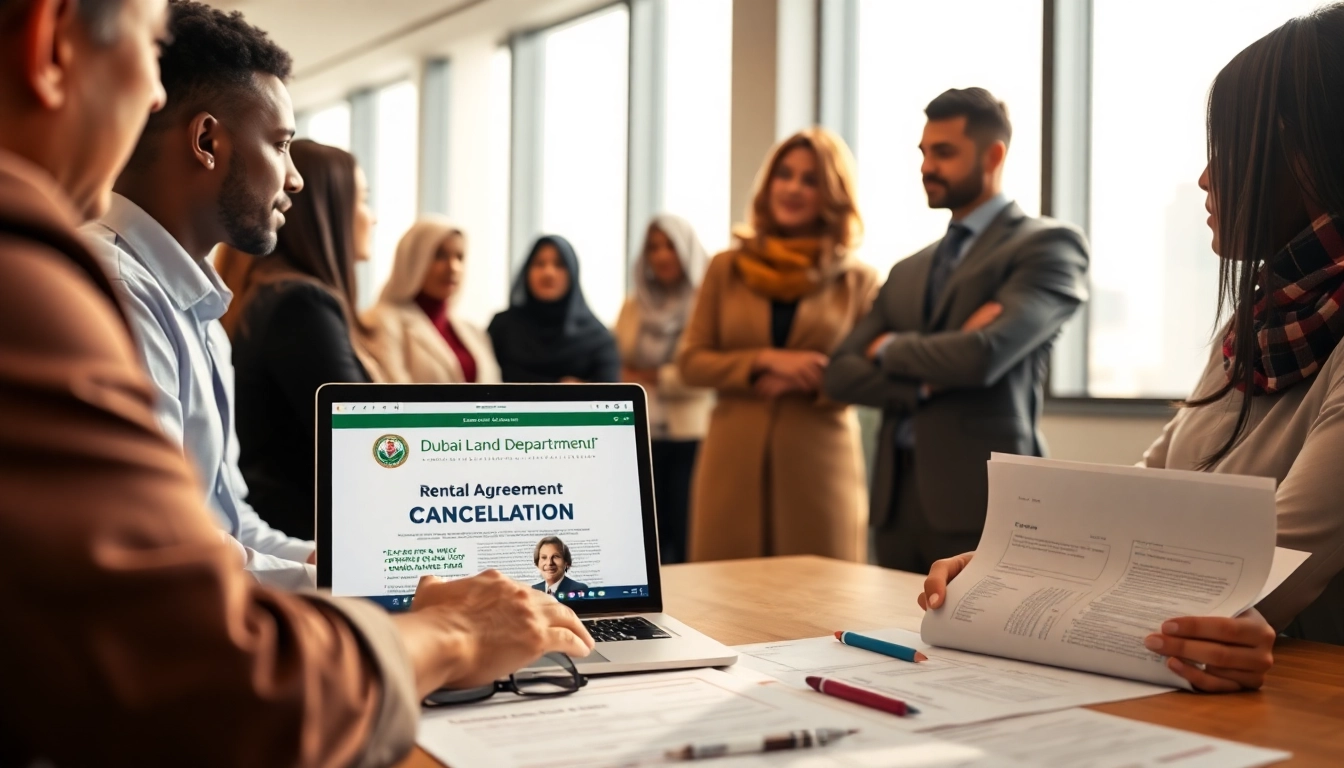 Process your ejari cancellation with professionals at a Dubai rental office, showcasing teamwork and collaboration.