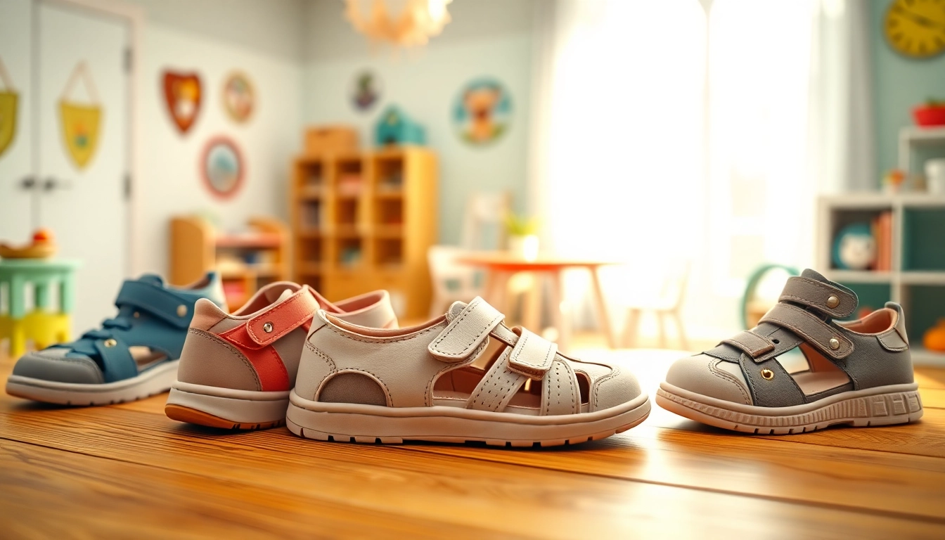 Orthopädische Kinderschuhe auf einem Tisch, betont Komfort und Sicherheit für Kinder.