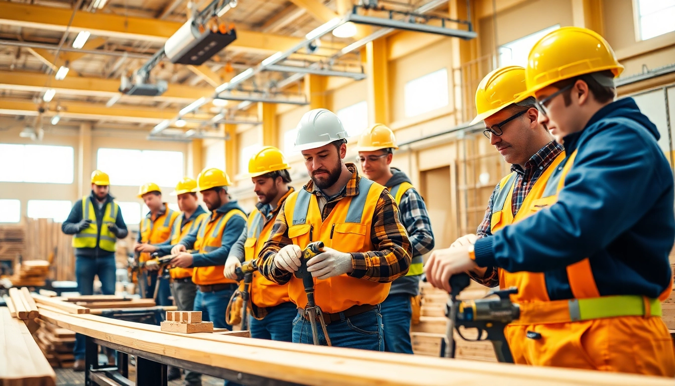 Students learning at construction trade schools in Texas with tools and instructors.