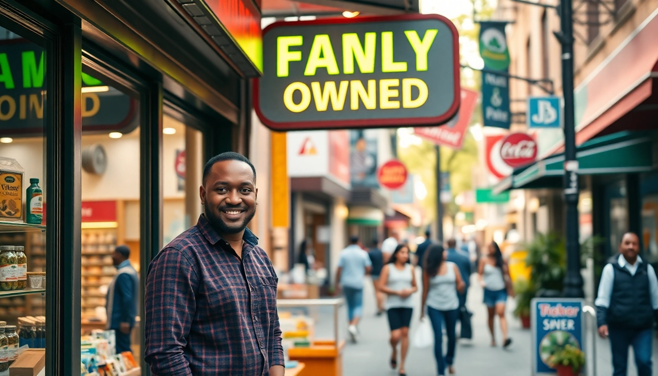 Showcasing a family-owned and Black-owned business with a welcoming storefront and friendly owner.