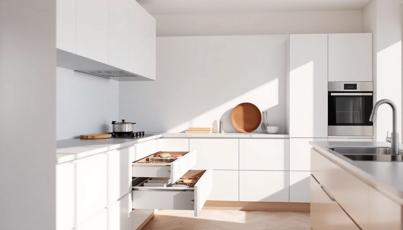 Showcasing a Slim box drawer system integrated into modern kitchen cabinetry, highlighting design and functionality.