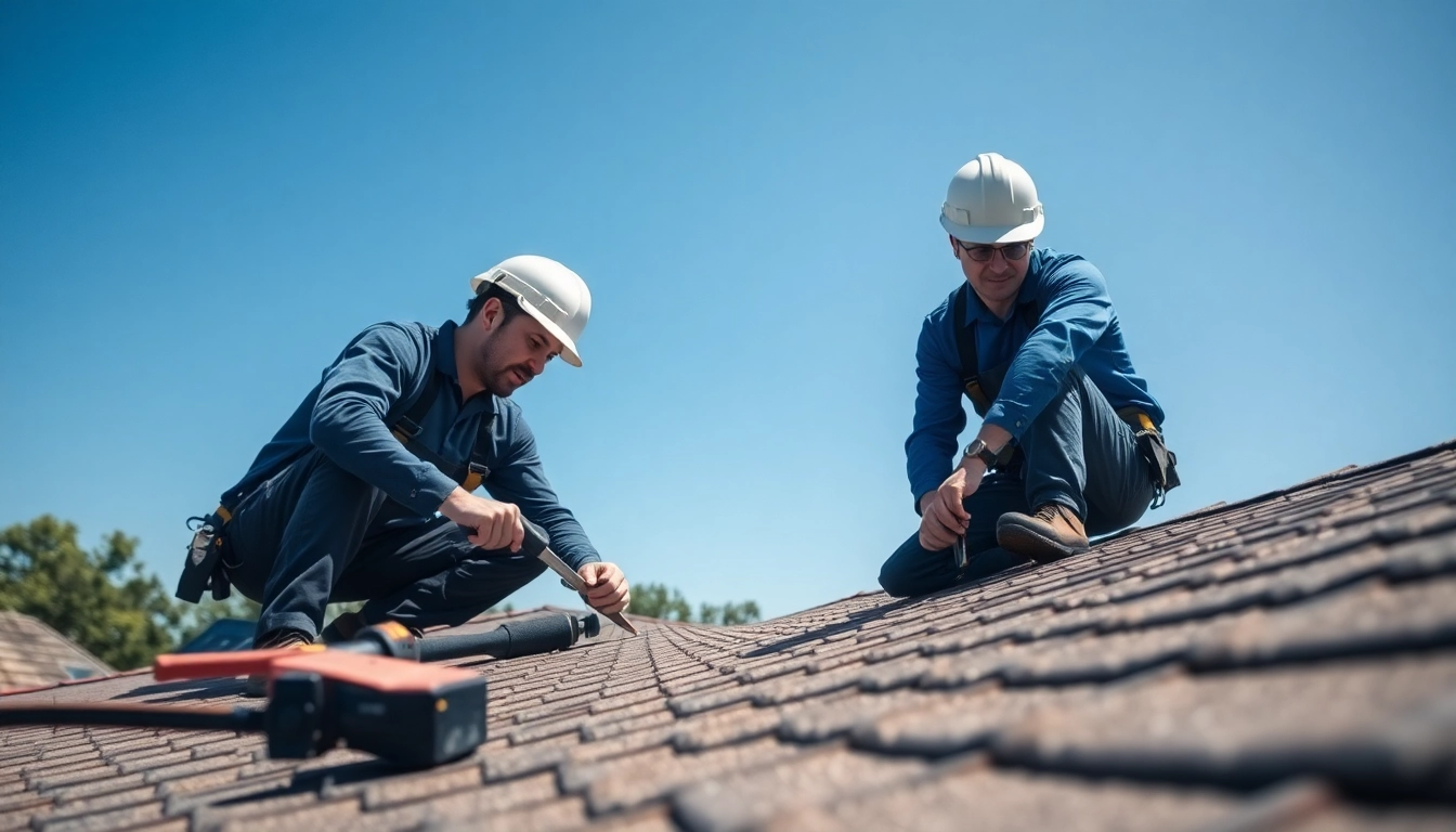 Technicians engaged in emergency roof repair Texas, showcasing professional service during a critical situation.
