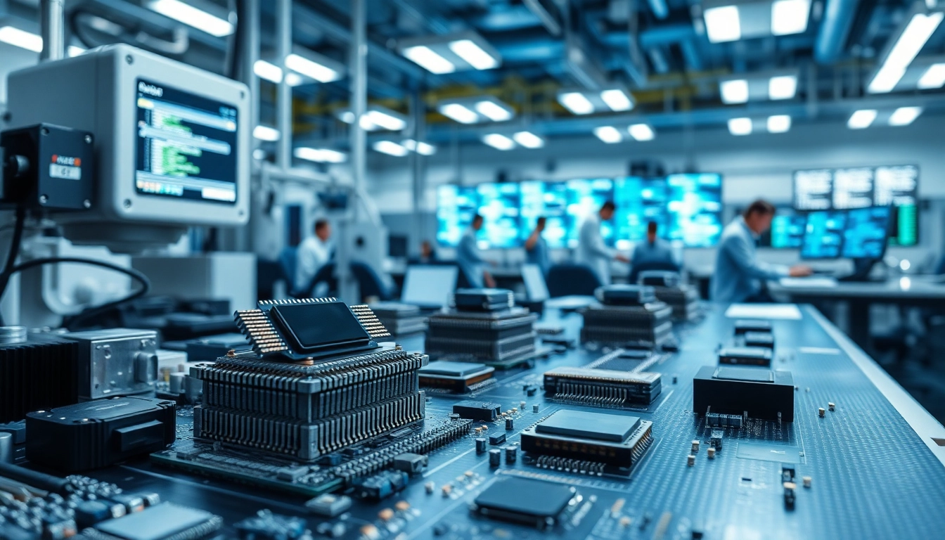 Enhancing microchips in a high-tech manufacturing facility with focused engineers.