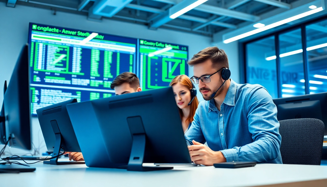 Calgary IT support team efficiently troubleshooting network issues in a modern office.