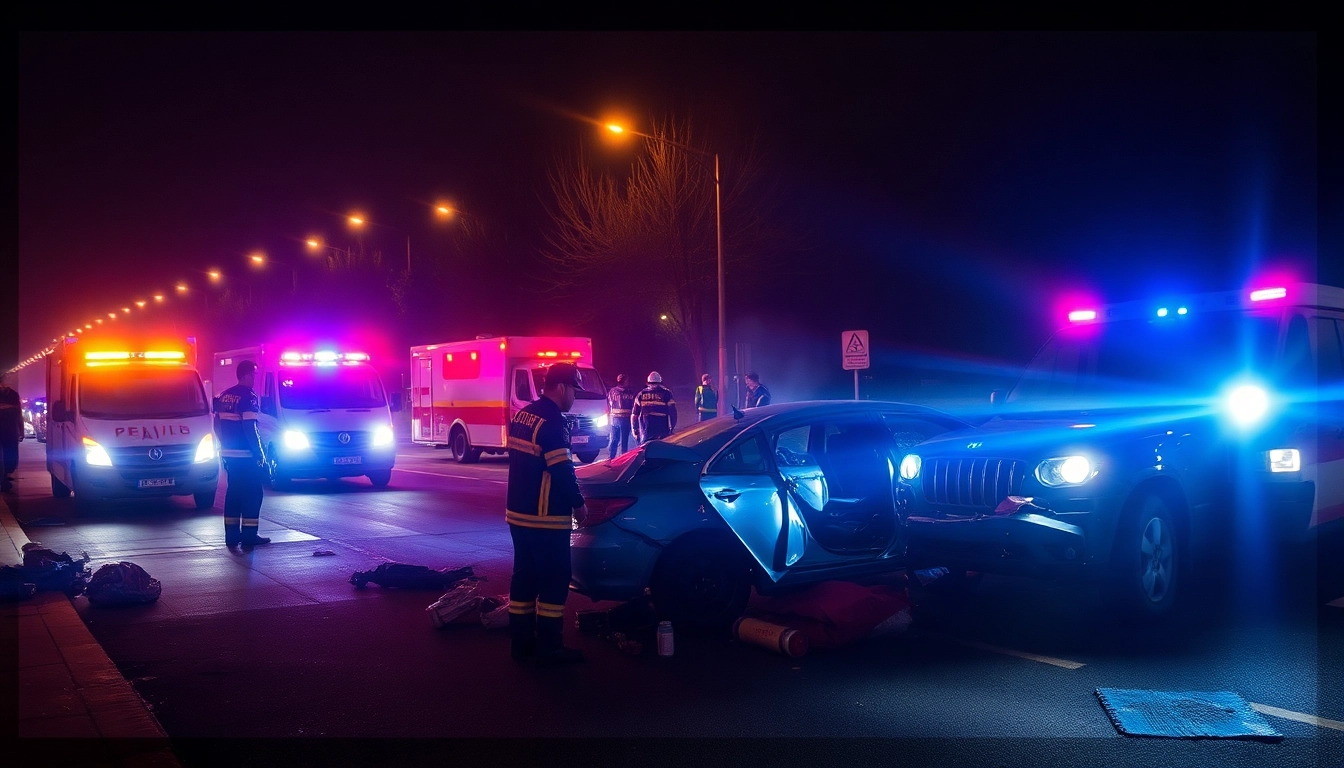Düzce haber son dakika: Emergency responders at a serious traffic accident site, showcasing urgency and the impact of the incident.