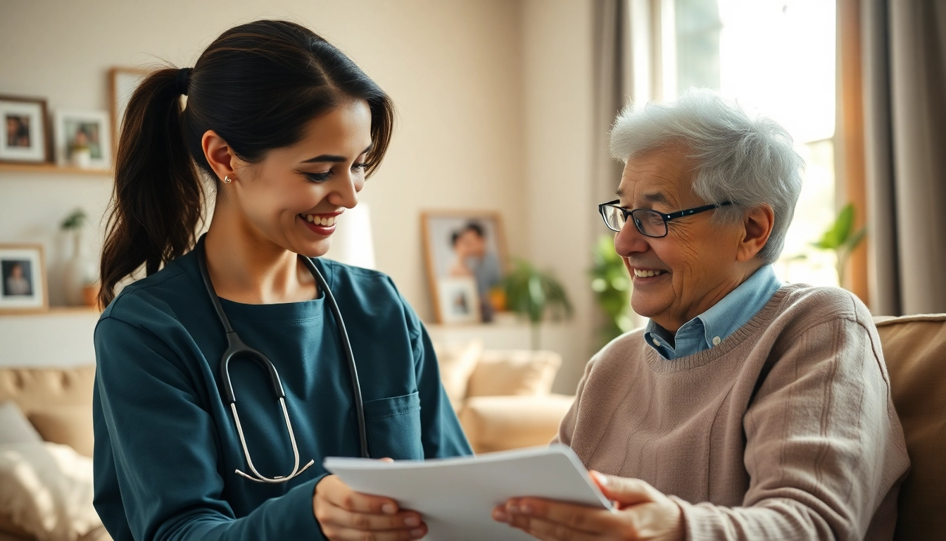 Austin senior home care support focusing on a caregiver aiding an elderly individual in a warm, inviting living room.