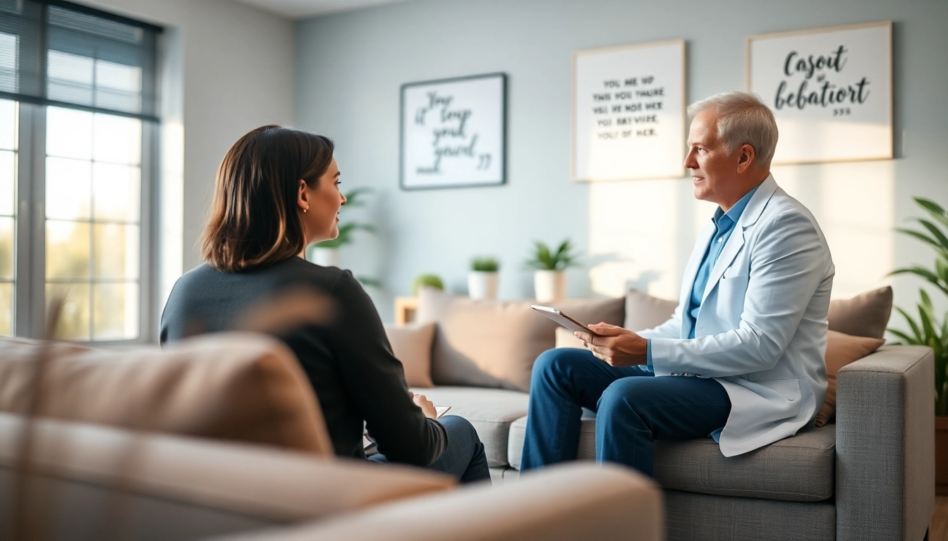 Cognitive behavioral therapy in Dubai session with a therapist and a client in a relaxing office.