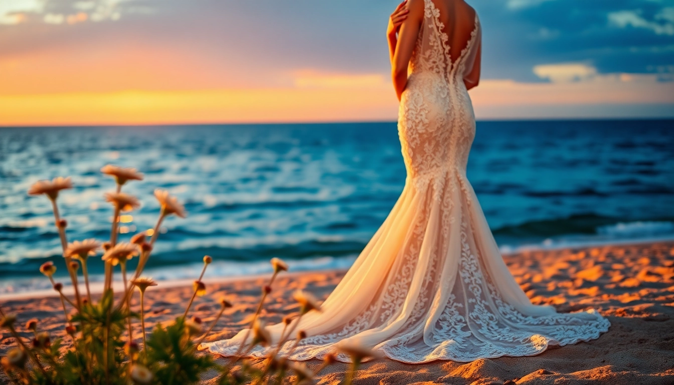 Bridal beauty in Mermaid Wedding Dresses showcases elegance with ocean backdrop.