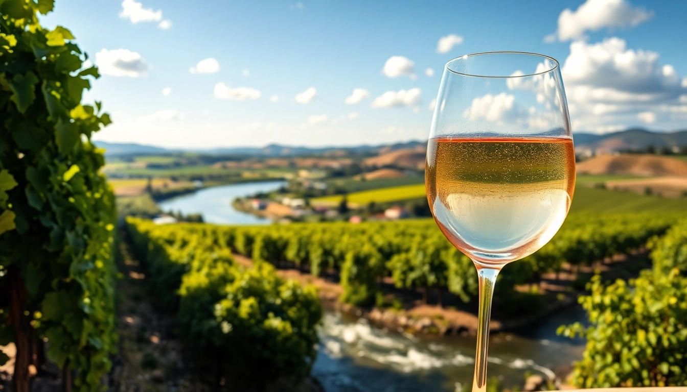 Experience the beauty of Clarksburg's vineyards with a sparkling wine glass in focus.