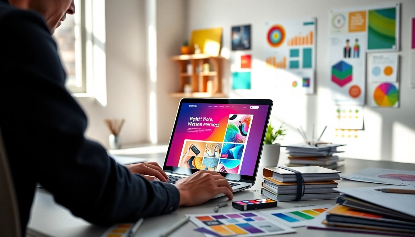 Crafting a vibrant website design in a modern office, highlighting creativity in website design.