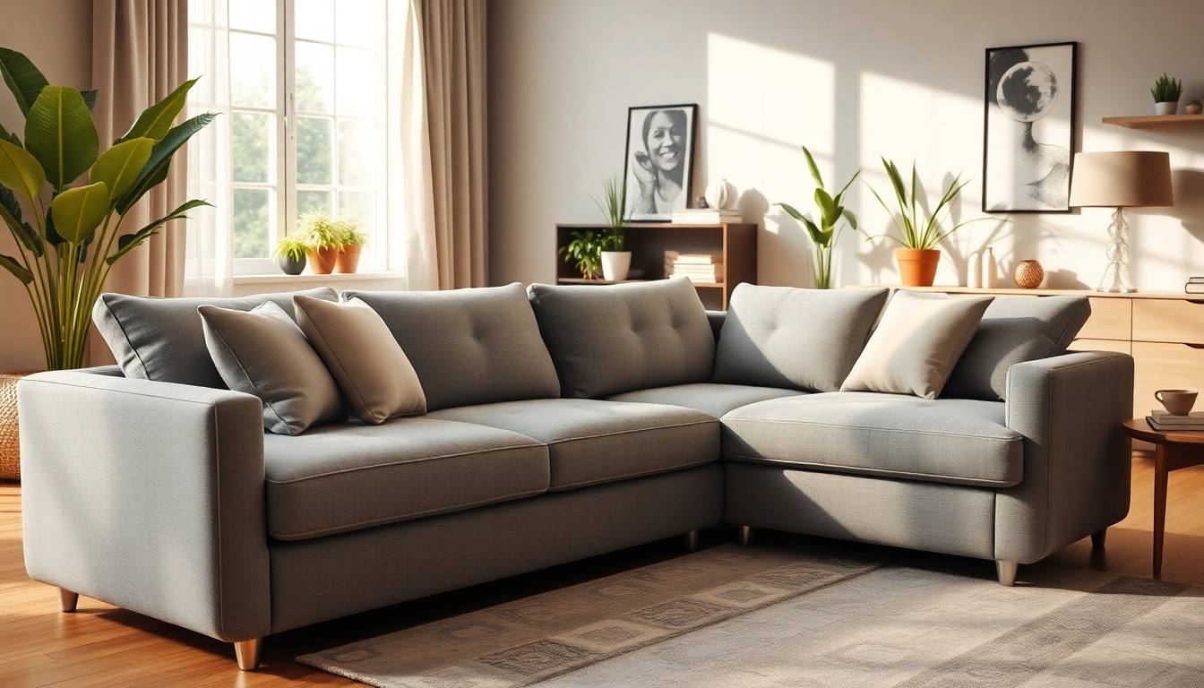 Ecksofa mit Schlaffunktion in einem modernen Wohnzimmer mit einladendem Design.