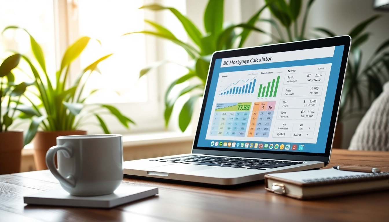 Calculate mortgage payments easily with the BC Mortgage Calculator on a laptop in a serene home office.