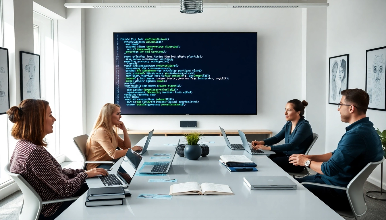 Developers collaborating on php enum extends concepts in a modern office environment.
