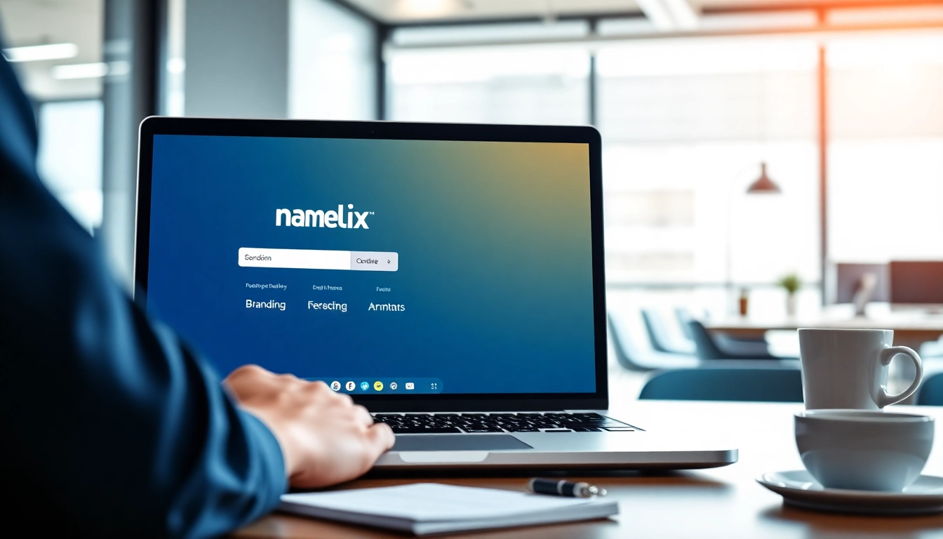 Engaging with the namelix app for innovative branding solutions displayed on a laptop.