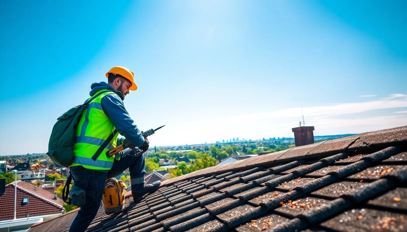Roofer in Arnhem performing skilled work on a roof, showcasing Dakdekker Arnhem services.