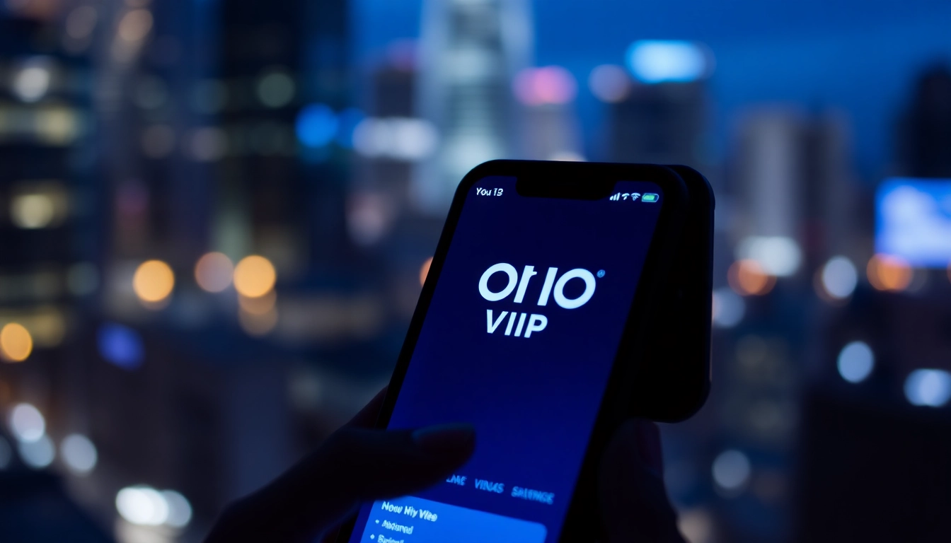Interact with the Yono VIP app on a smartphone amidst a vibrant city backdrop, showcasing its sleek interface.