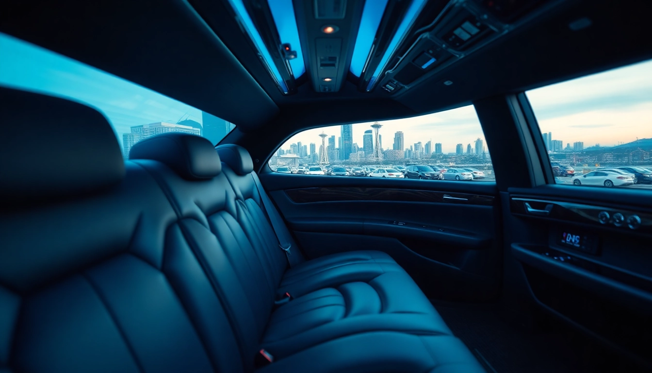 Enjoy a luxurious Vancouver to Seattle Car Service with plush limousine interior and city views.